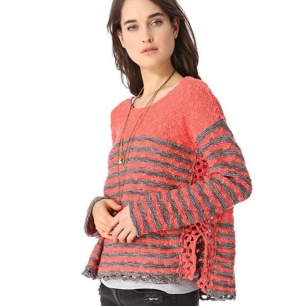 Free People Coral French Creek Pullover Sweater